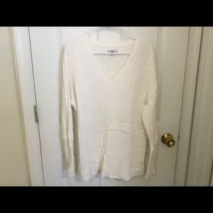 White Cable V-neck Sweater